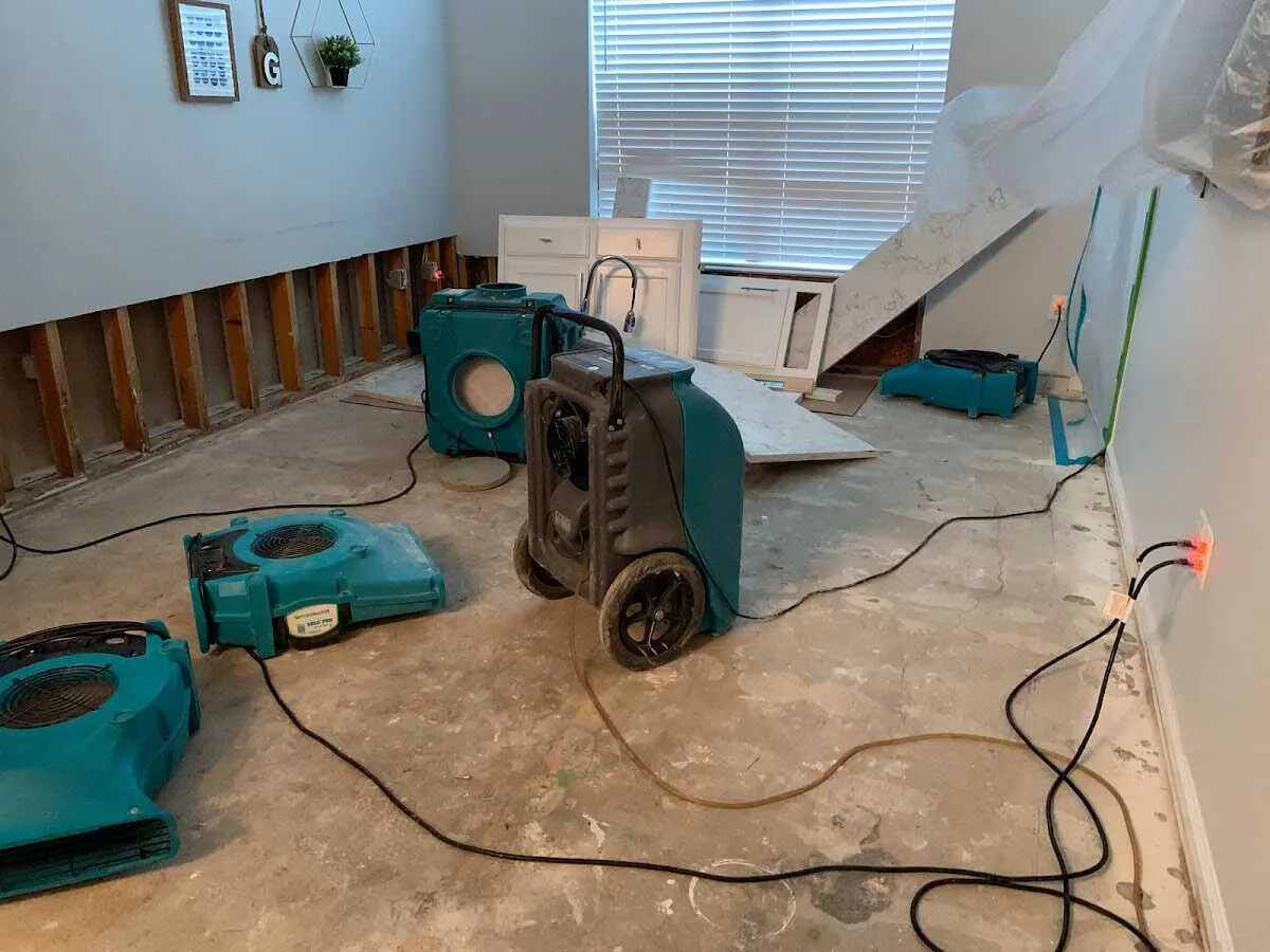 Dehumidifier in flood-cut room for Water Damage Restoration in Cotati